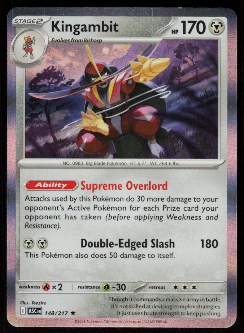 Kingambit 148/217 Rare Ascended Heroes Pokemon Holo Near Mint