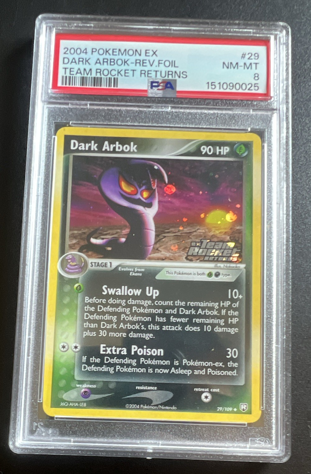 Pokémon Dark Arbok Team Rocket Returns #29/109 Reverse Holo PSA 8 2004 English