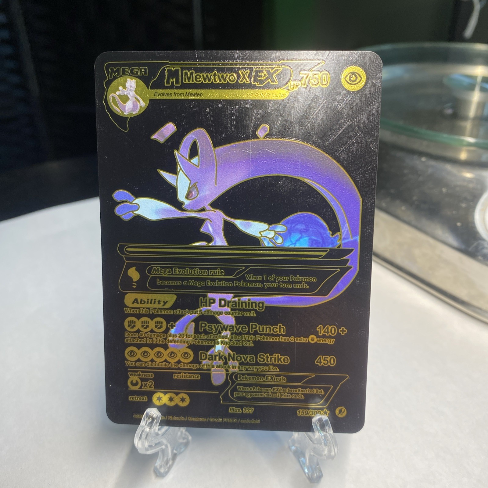MEGA M Mewtwo X EX Black Foil Fan Art Display Card Hp750 Dark Nova Strike🔥🔥