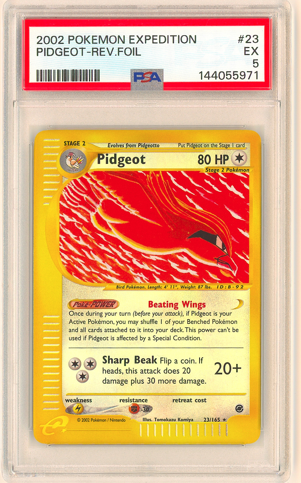 2002 POKEMON EXPEDITION #23 PIDGEOT-REV.FOIL PSA 5 FRESHLY GRADED
