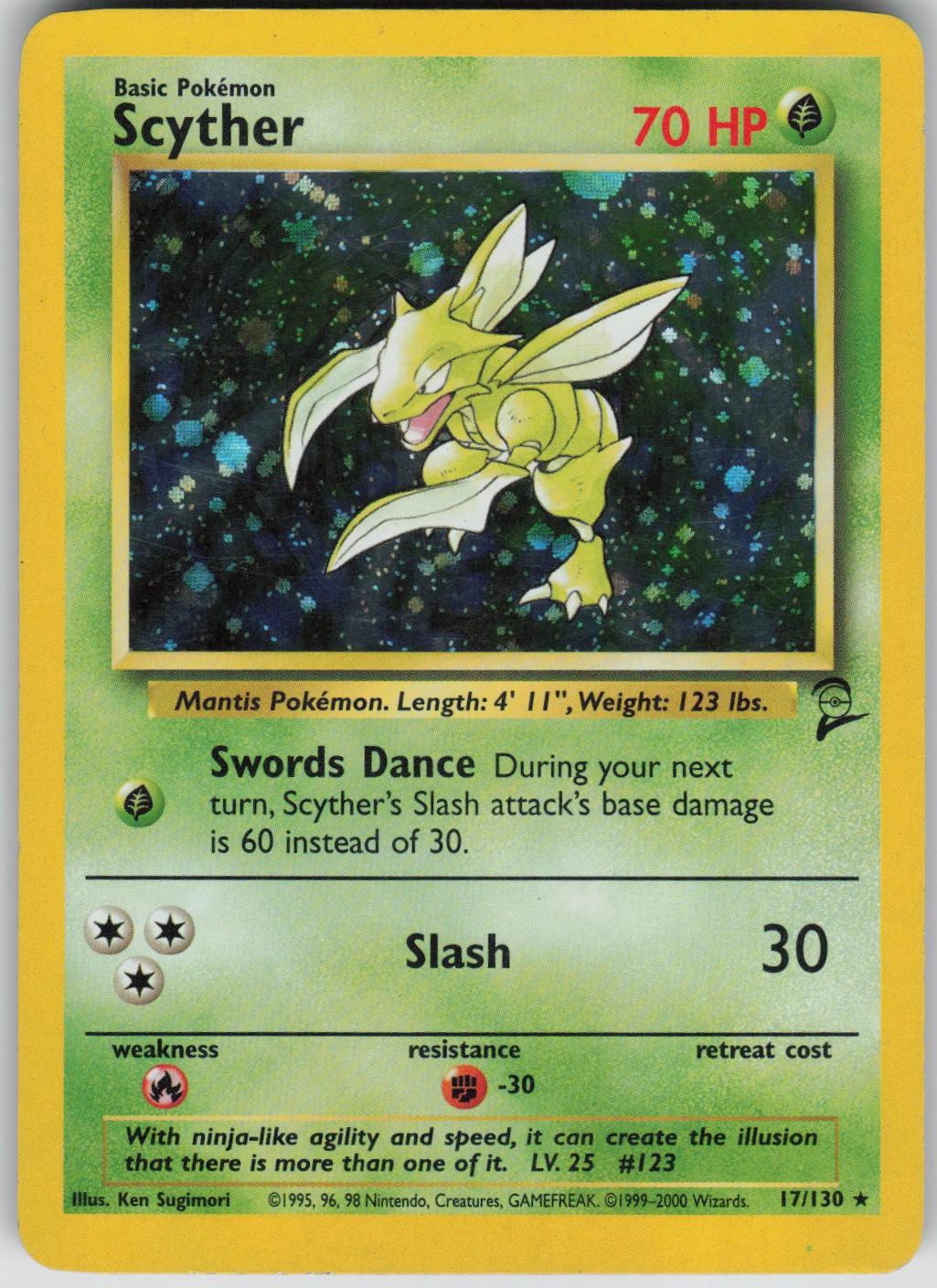 Pokemon TCG Scyther Holo Rare Base Set 2 017/130