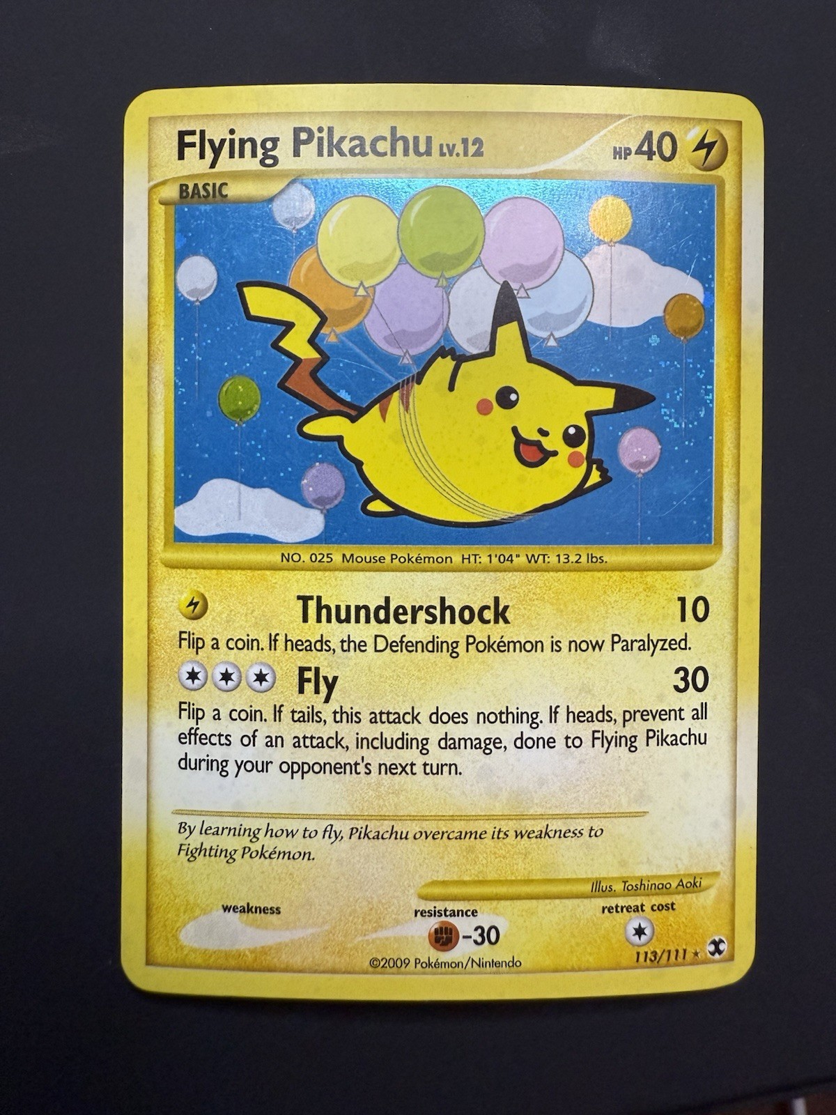 (SWIRL) Flying Pikachu 113/111 Rising Rivals Holo Secret Rare LP/NM 🎈☁️ ✨