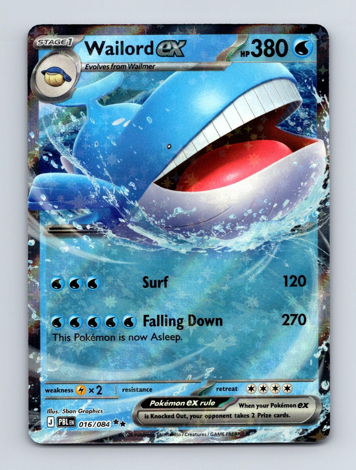 Wailord ex 016/084 Double Rare Pitch Black Pokemon Holo Near Mint