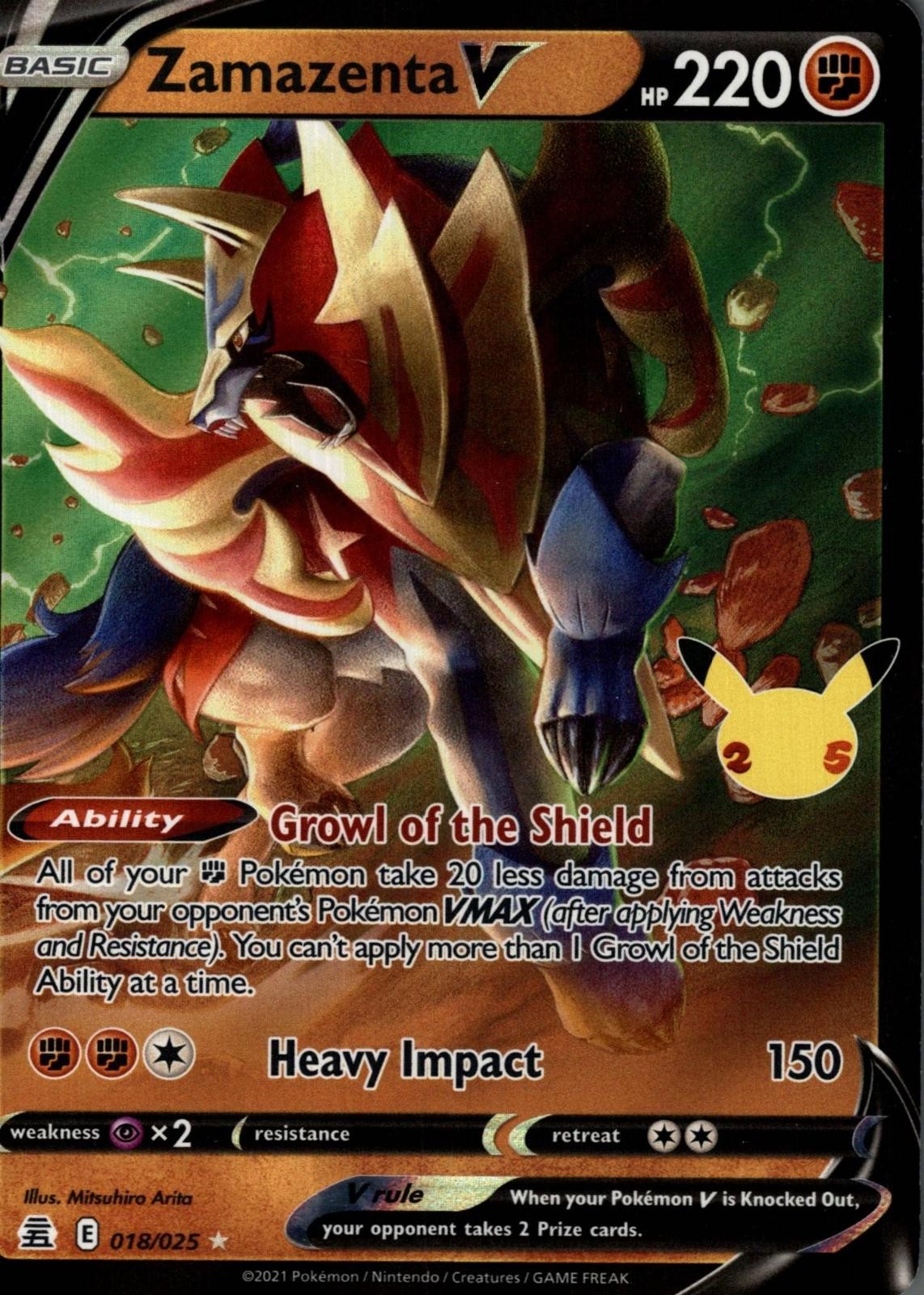 Zamazenta V 018/025 Holo V Rare Celebrations Pokemon Near Mint