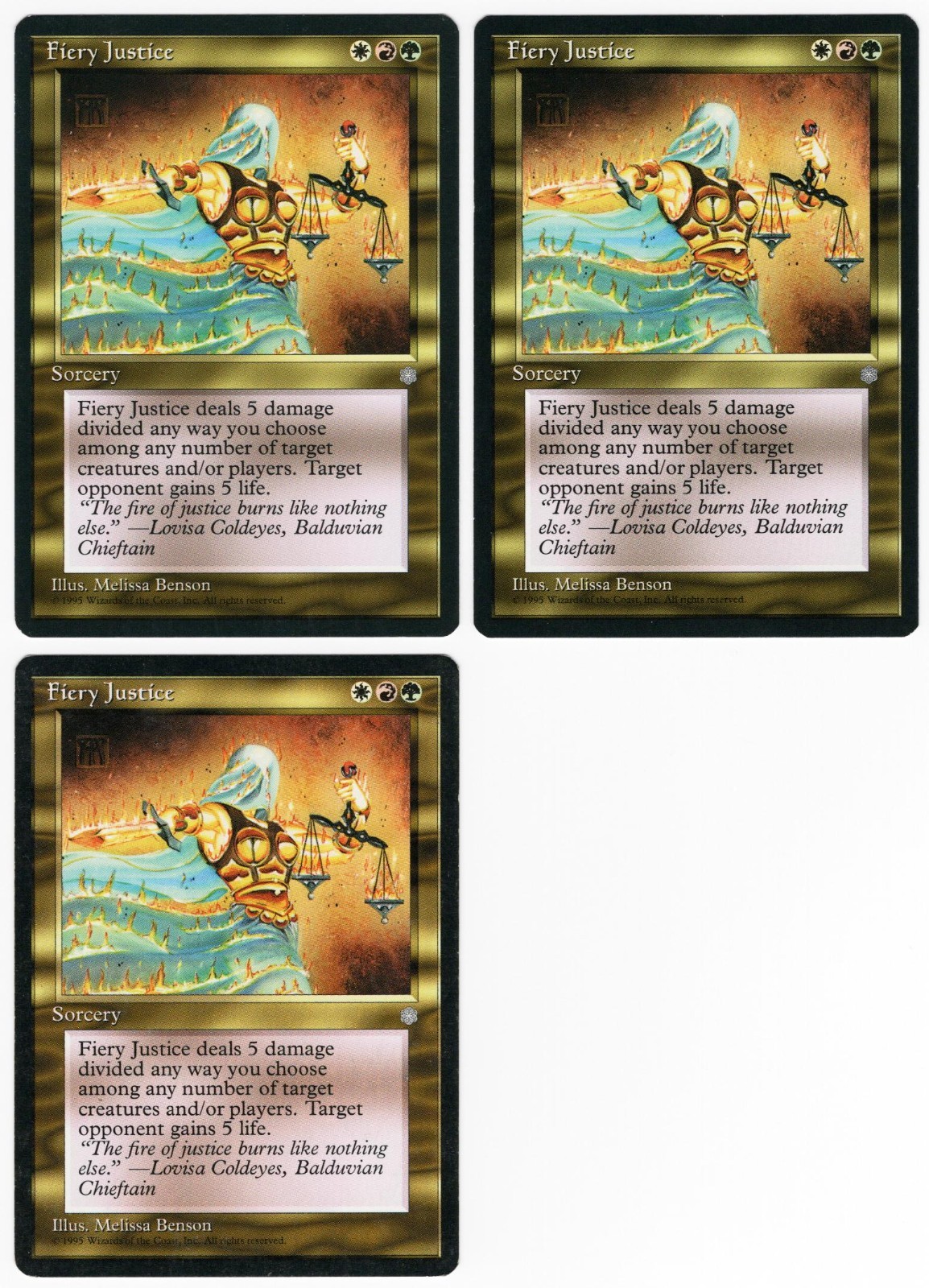 Fiery Justice x3 3x 1995 Ice Age #288 Multi-Color Rare Sorcery MTG NM AZ1