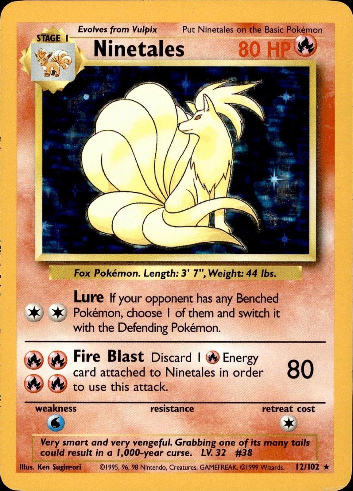 POKEMON NINETALES 12 BASE SET UNLIMITED 102 HOLO HOLO RARE HOLO MP