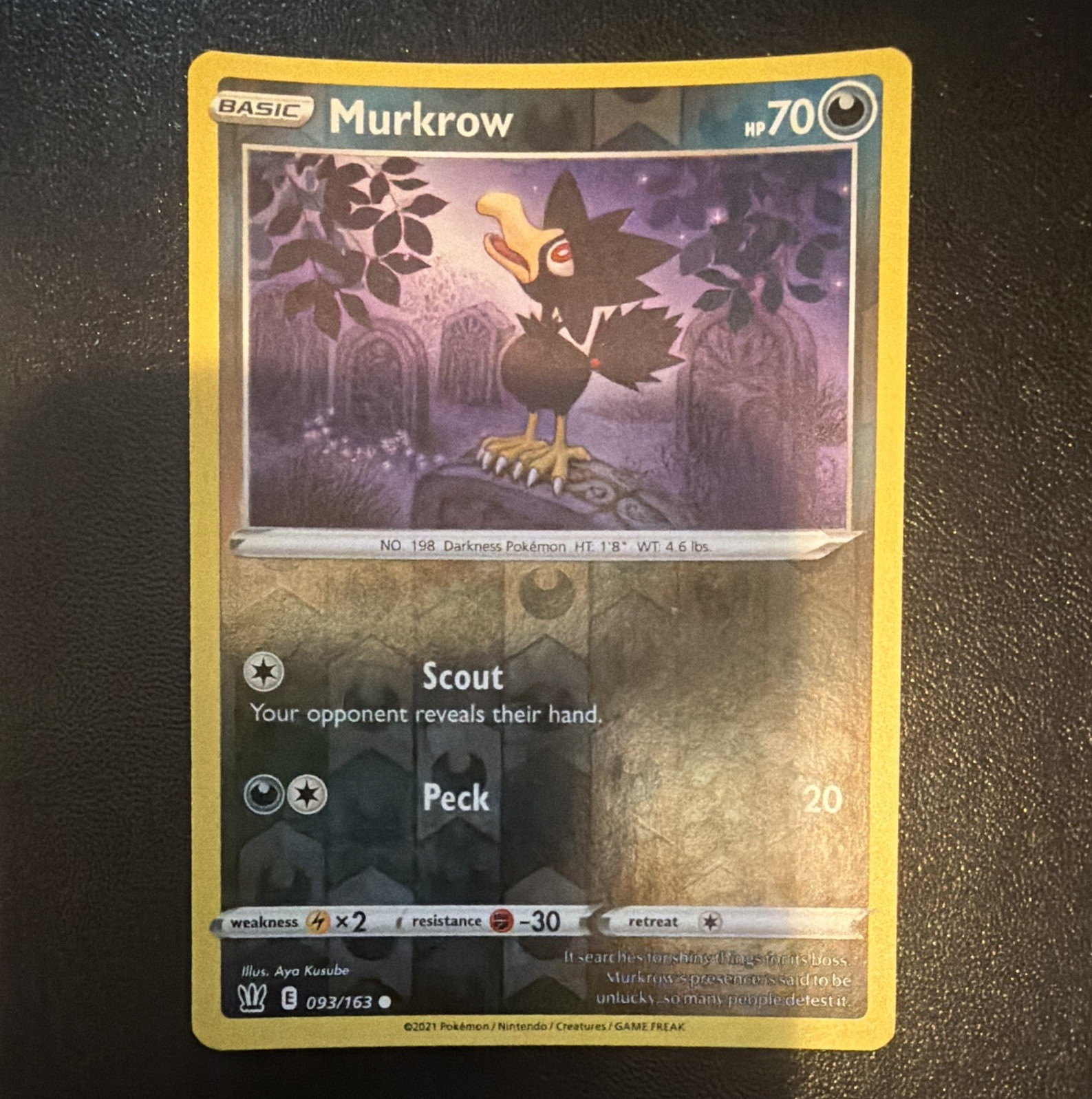 Murkrow 093/163 SWSH05: Battle Styles Reverse Holo Common English 2021 70 HP