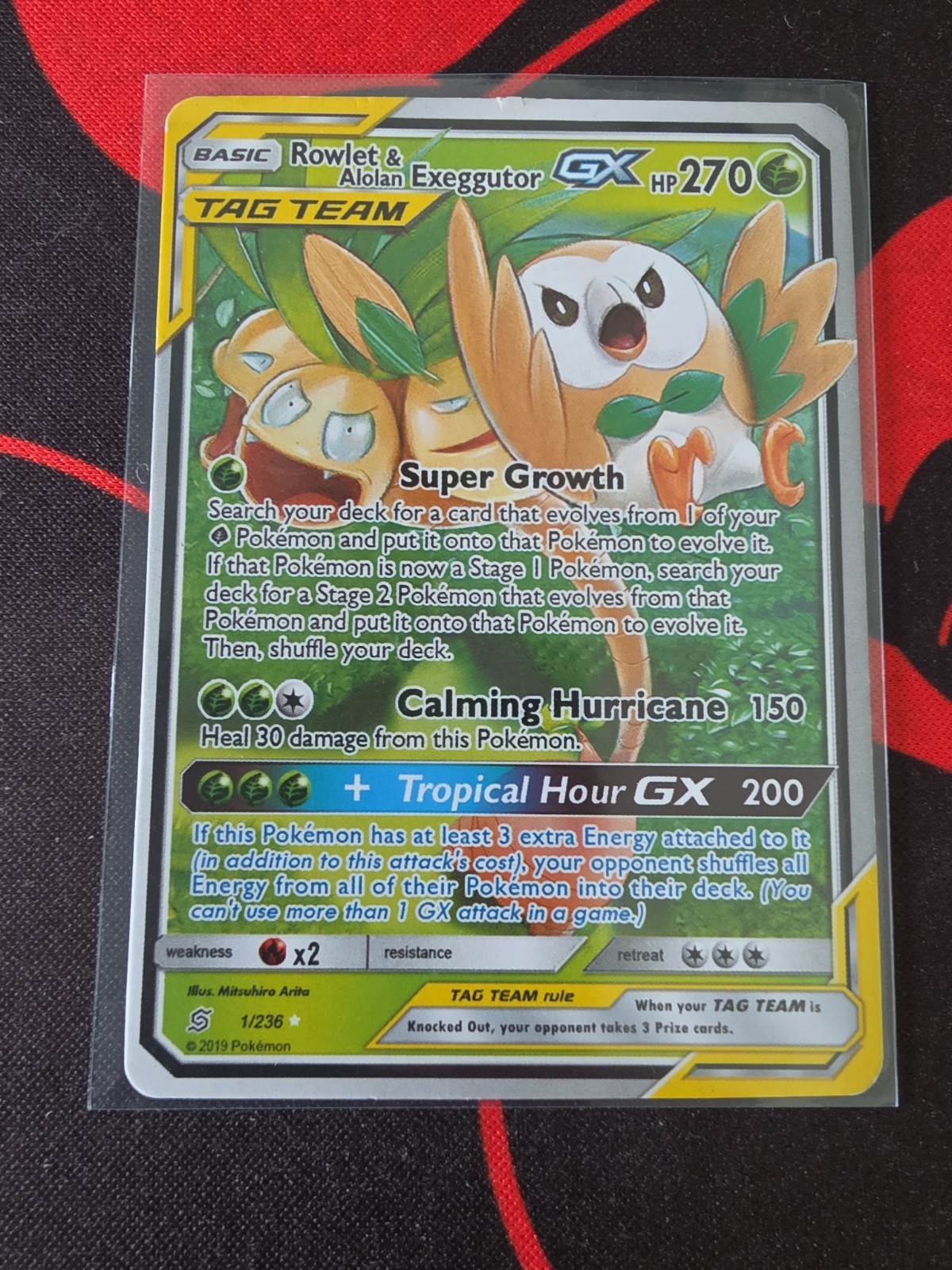 Rowlet & Alolan Exeggutor GX 1/236 Sm-Unified Minds Holo Tag Team LP