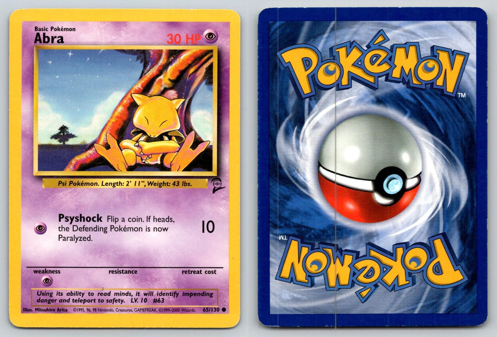 ABRA 43/102 C BASE SET UNLIMITED POKEMON HP ARITA
