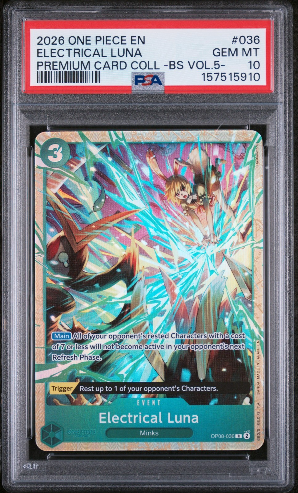 2026 ONE PIECE BEST SELECTION VOL. 5 – #036 ELECTRICAL LUNA (OP08-036) – PSA 10