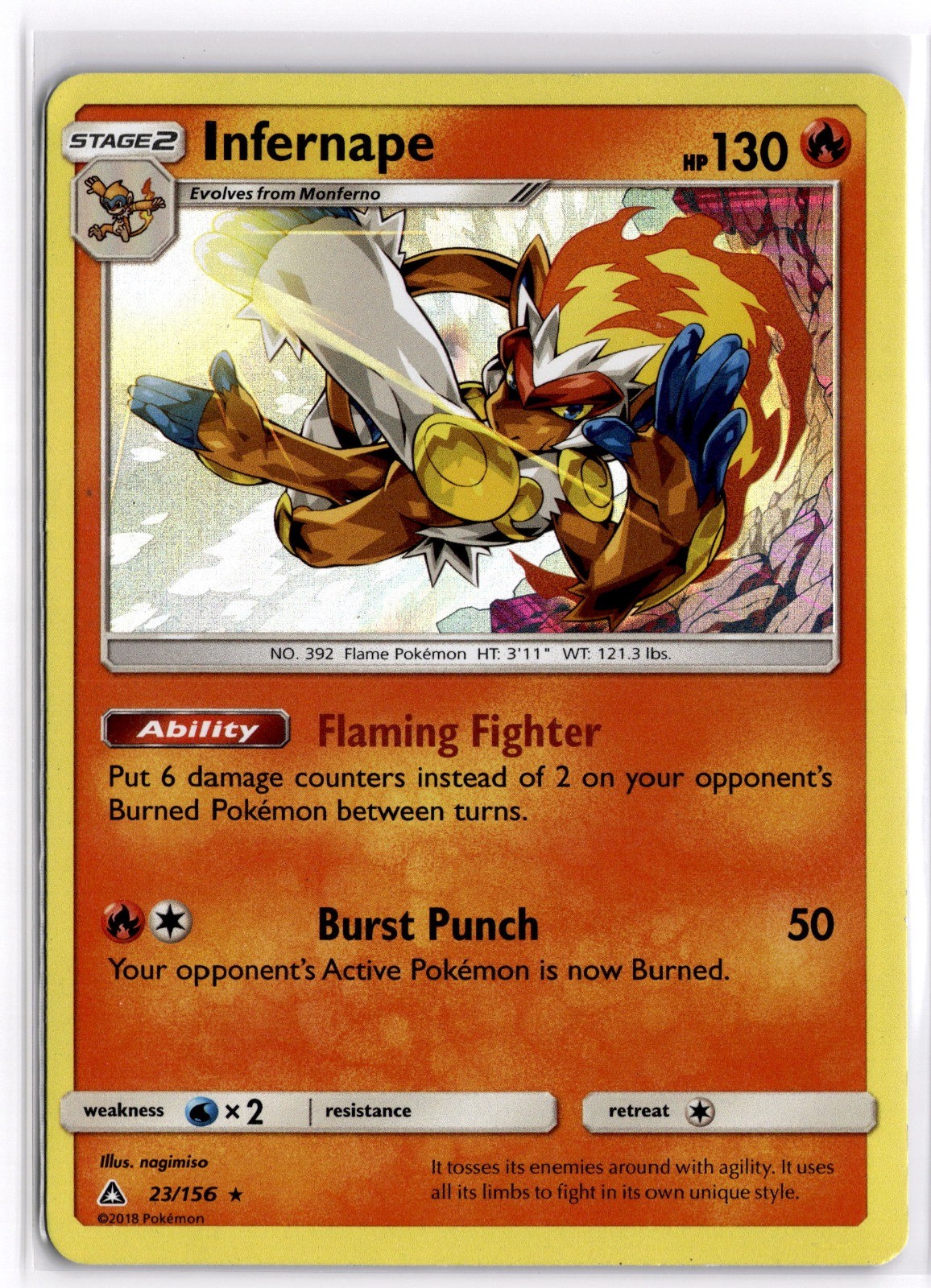 Pokemon TCG Infernape 23/156 SM – Ultra Prism Holo Rare Holo LP