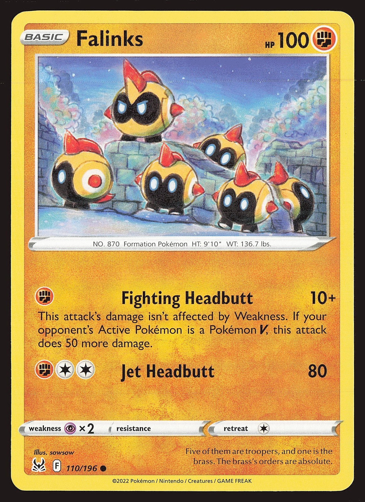 SWSH11: Lost Origin Falinks #110/196 Common Pokemon Card