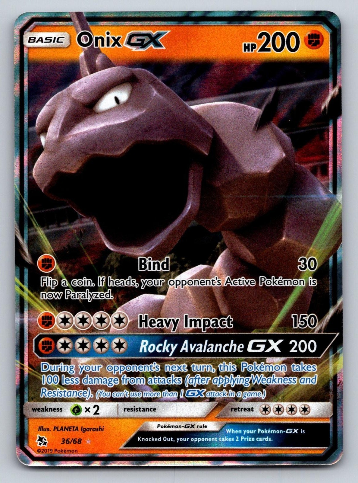 Onix GX 36/68 Holo GX Rare Hidden Fates Pokemon Near Mint