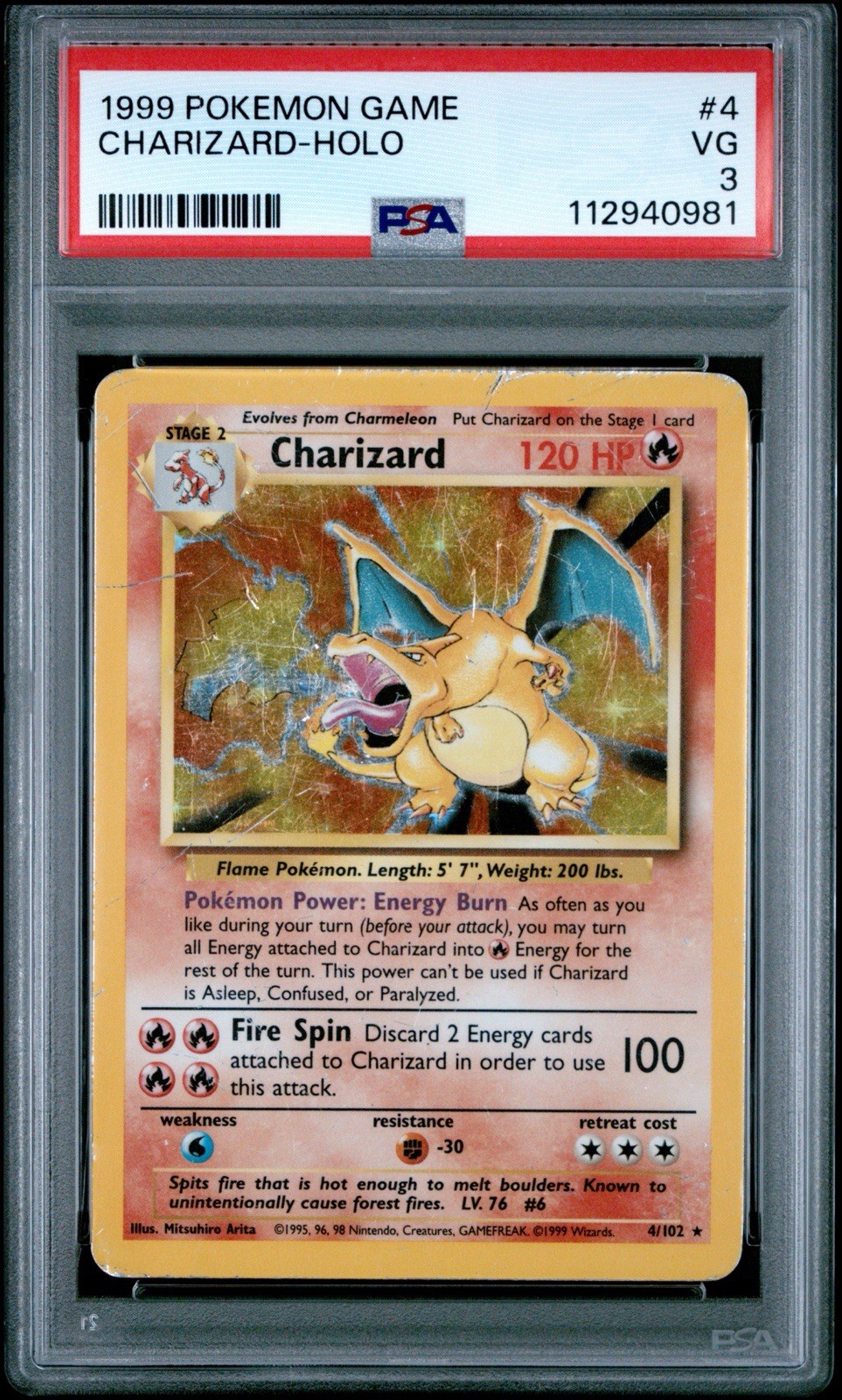 1999 POKEMON GAME #4 CHARIZARD-HOLO PSA 3
