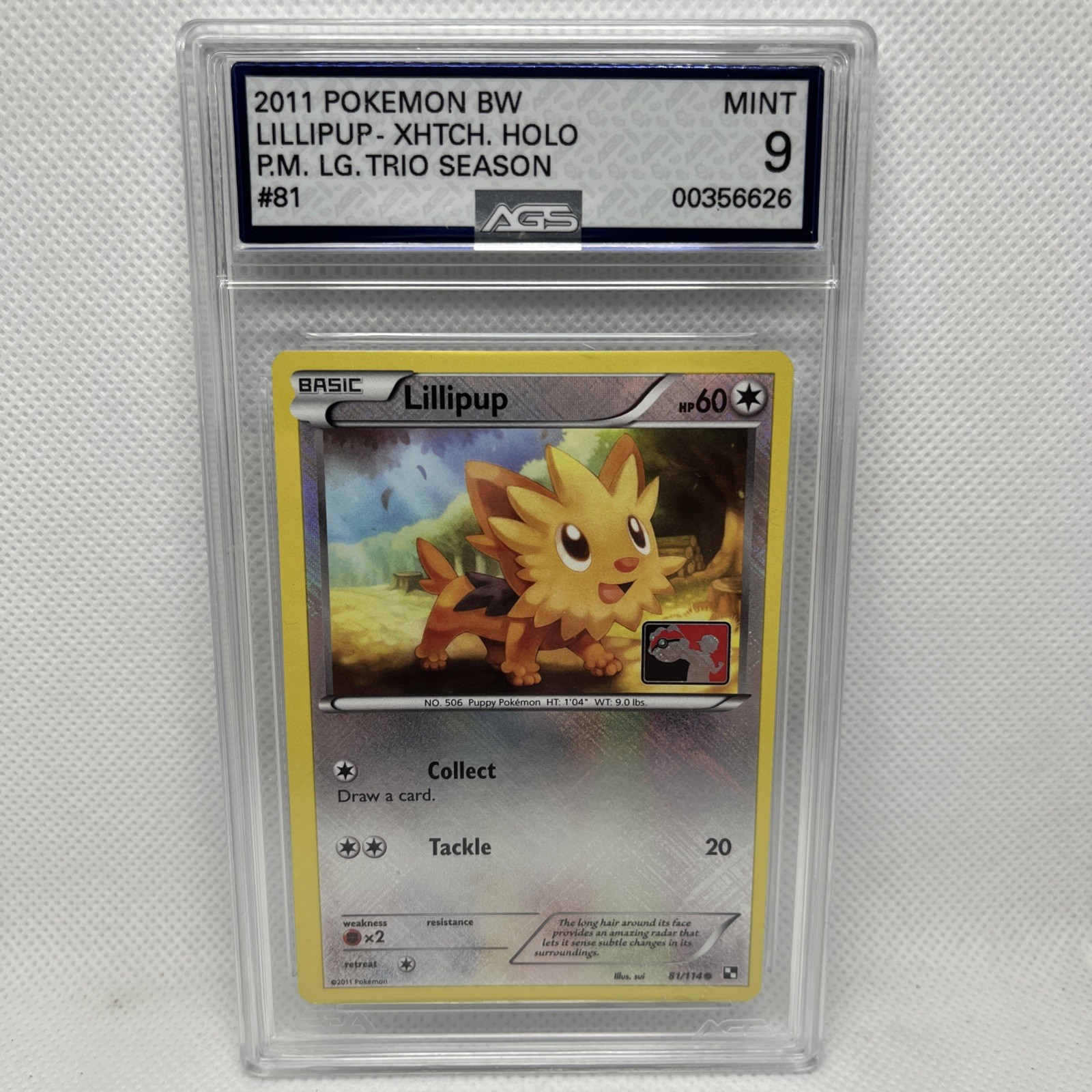 2011 Lillipup 81/114 Reverse Crosshatch League Promo Black & White Pokemon AGS 9