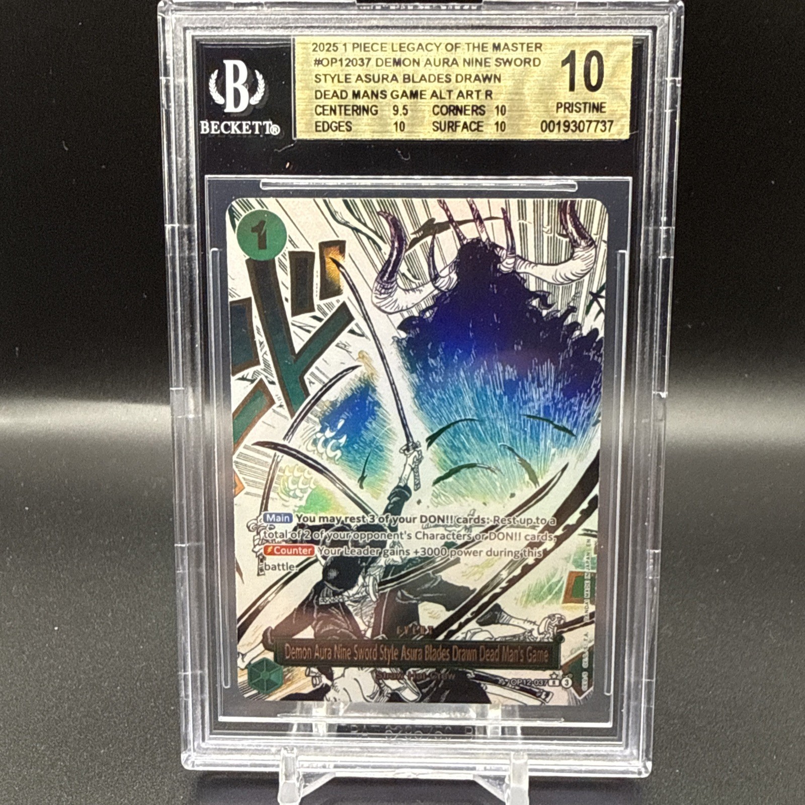 One Piece Demon Aura Nine Sword Style Dead Man’s Game Alt Art OP12-037 BGS 10