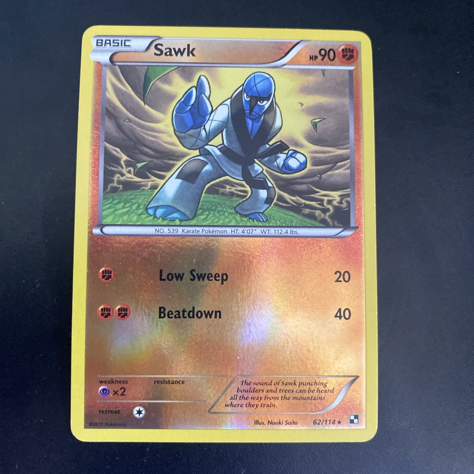 Pokemon – Sawk – 62/114 – Rare – Reverse Holo – Black and White – LP:NM