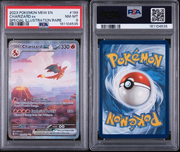 2023 POKEMON MEW EN-151 SPECIAL ILLUSTRATION RARE #199 CHARIZARD EX PSA 8