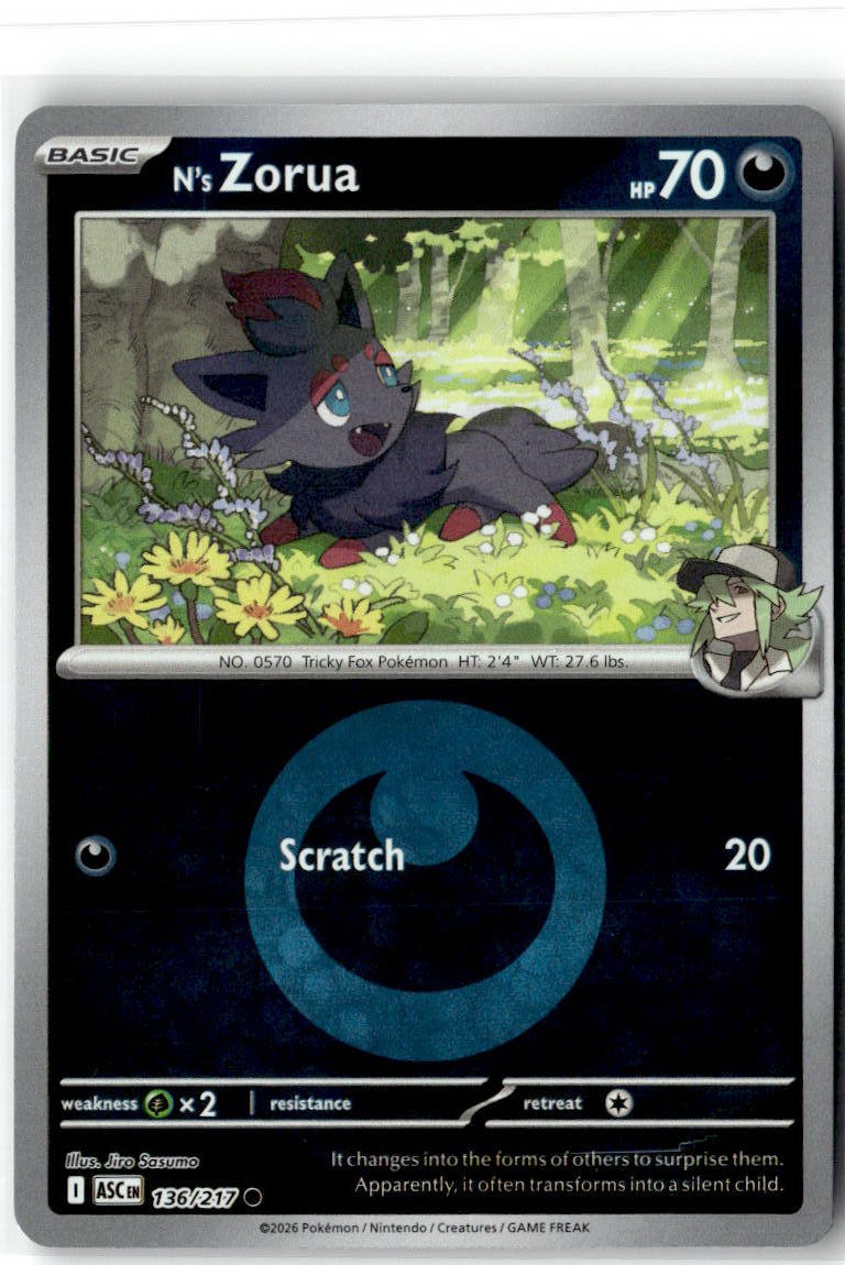 N’s Zorua (Energy Symbol) 136/217 Ascended Heroes Pokemon Reverse Holo NM/M