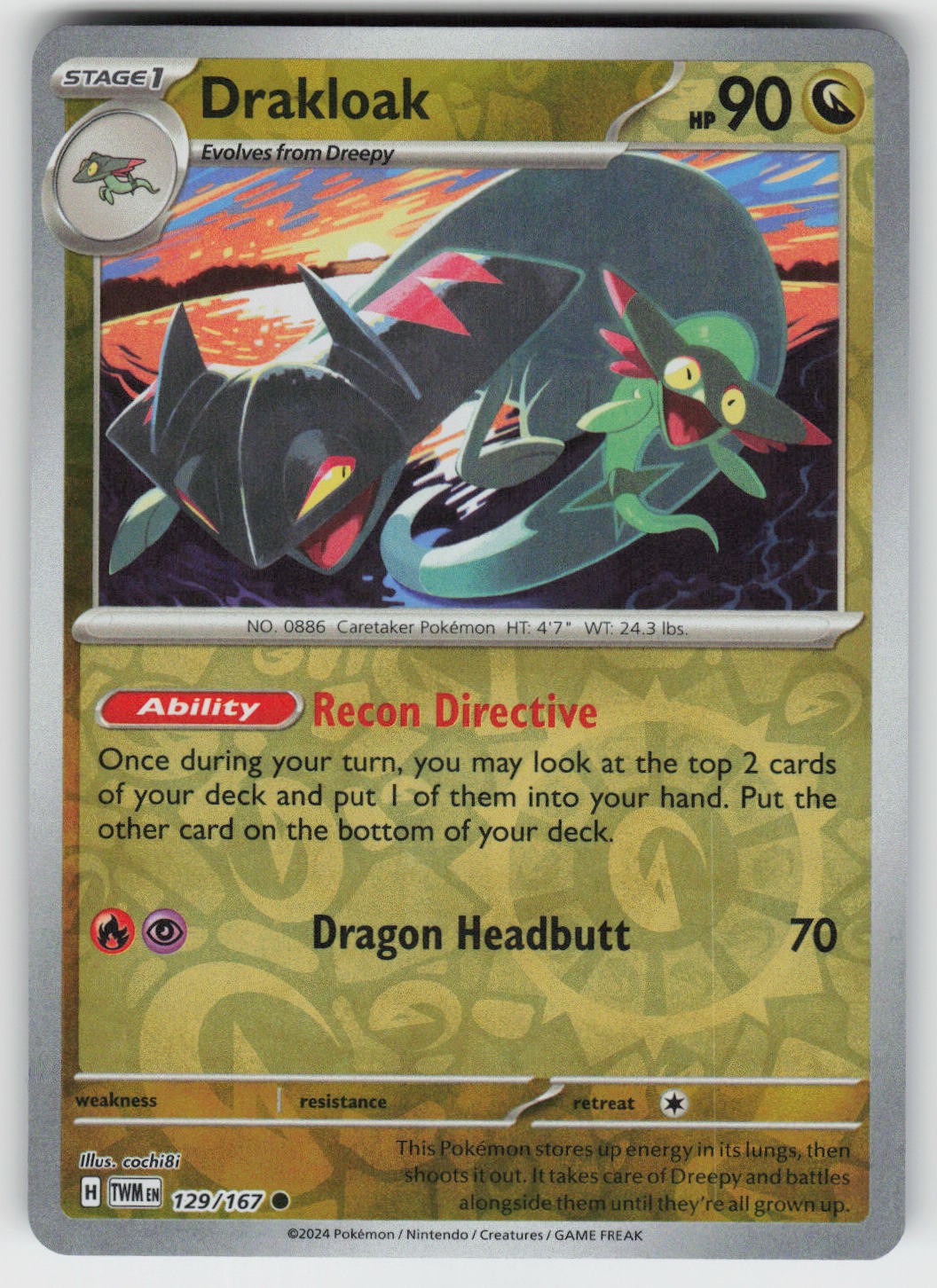 Drakloak Reverse Holo SV06: Twilight Masquerade Common 129/167 NM