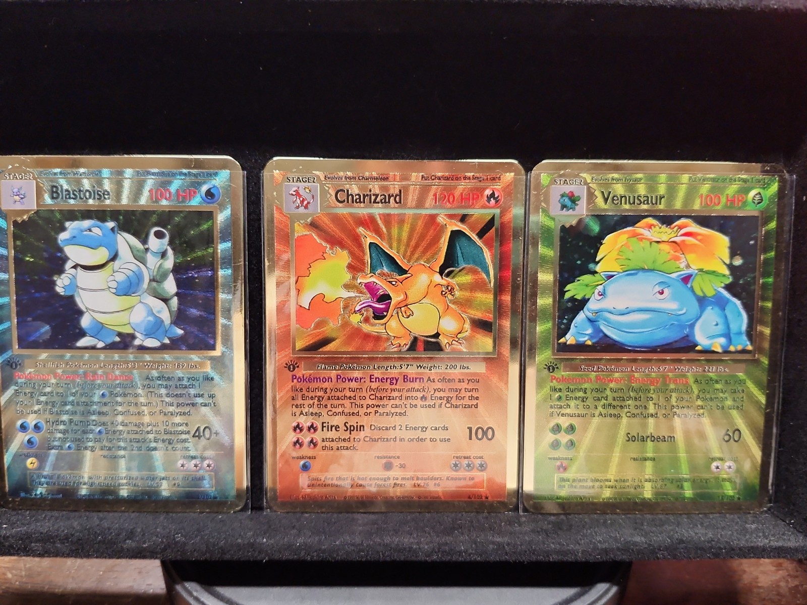 Charizard 004/102 Blastoise 002/102 Venusaur 15/102 (all metal)