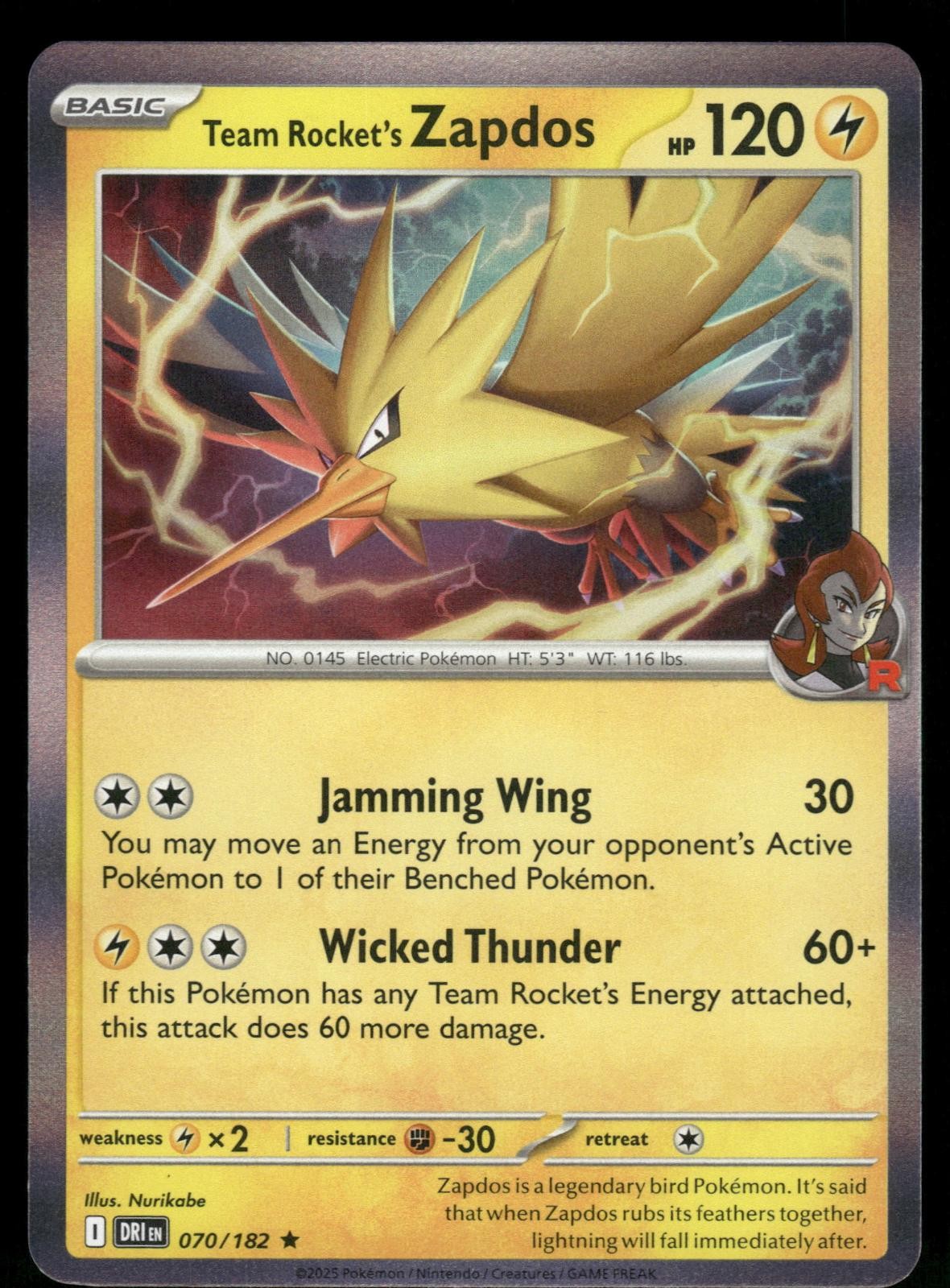 Team Rocket’s Zapdos (Cosmos Holo) 070/182 Cards & Products Pokemon NM