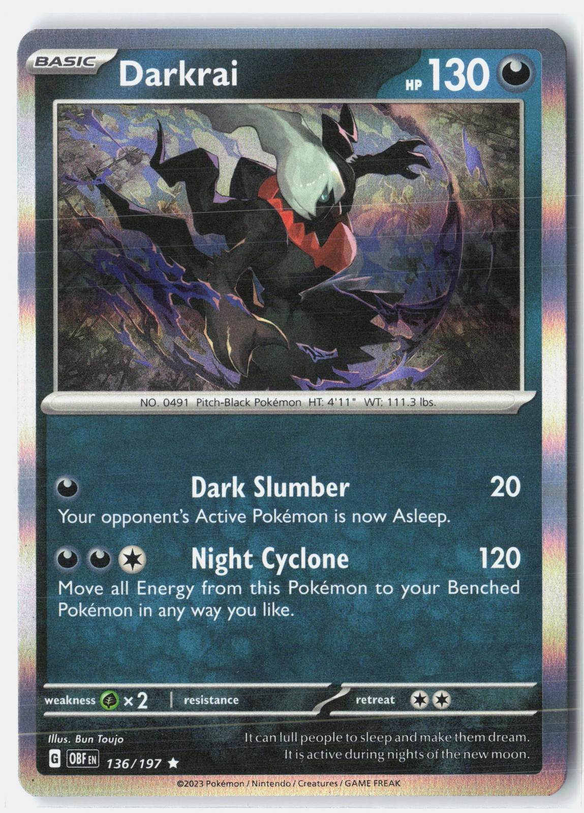 Darkrai Rare Holofoil SV03: Obsidian Flames 136/197 NM Bun Toujo