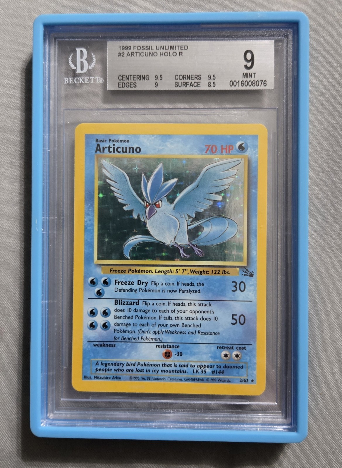 1999 POKEMON FOSSIL #2 ARTICUNO HOLO BGS 9