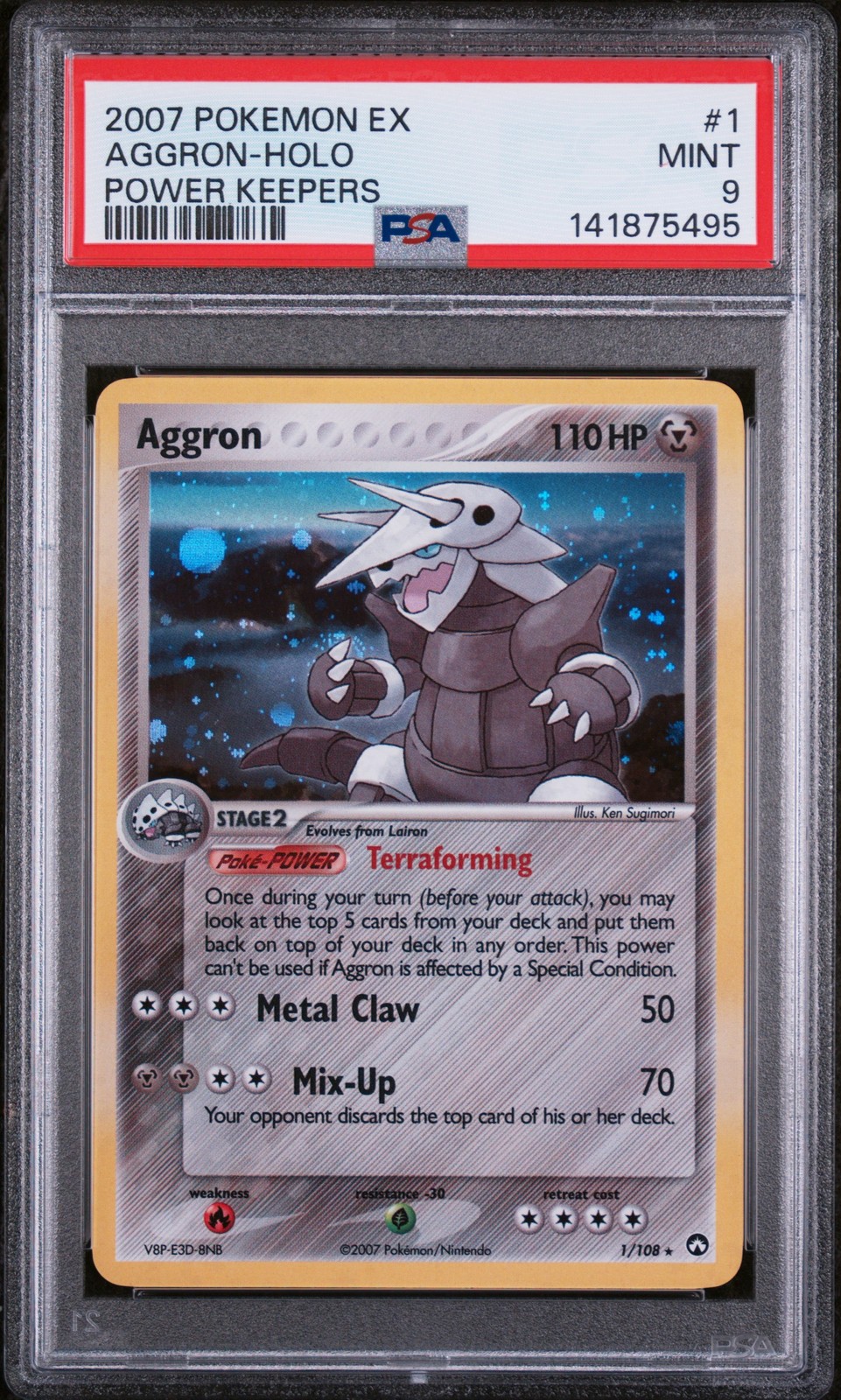 2007 POKEMON EX POWER KEEPERS #1 AGGRON-HOLO PSA 9