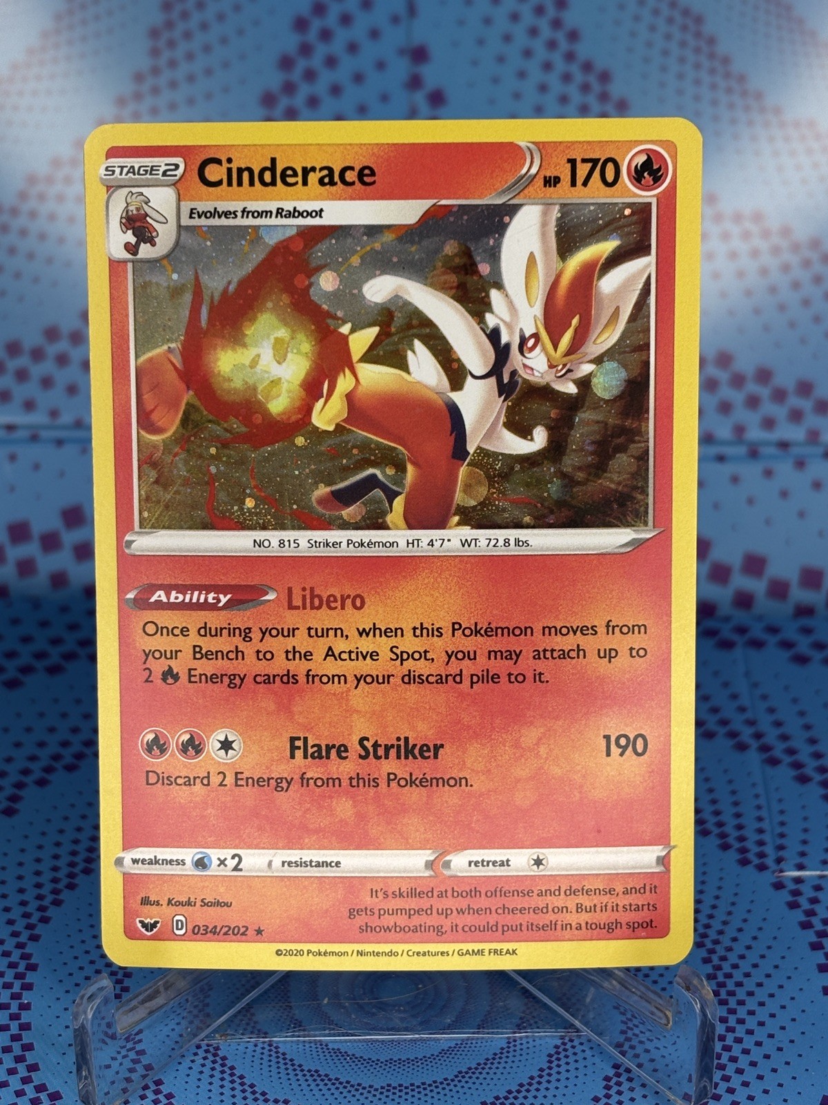 Cinderace – 034/202 – Cosmos Holo Rare – Sword & Shield Pokemon Card 2020 – NM
