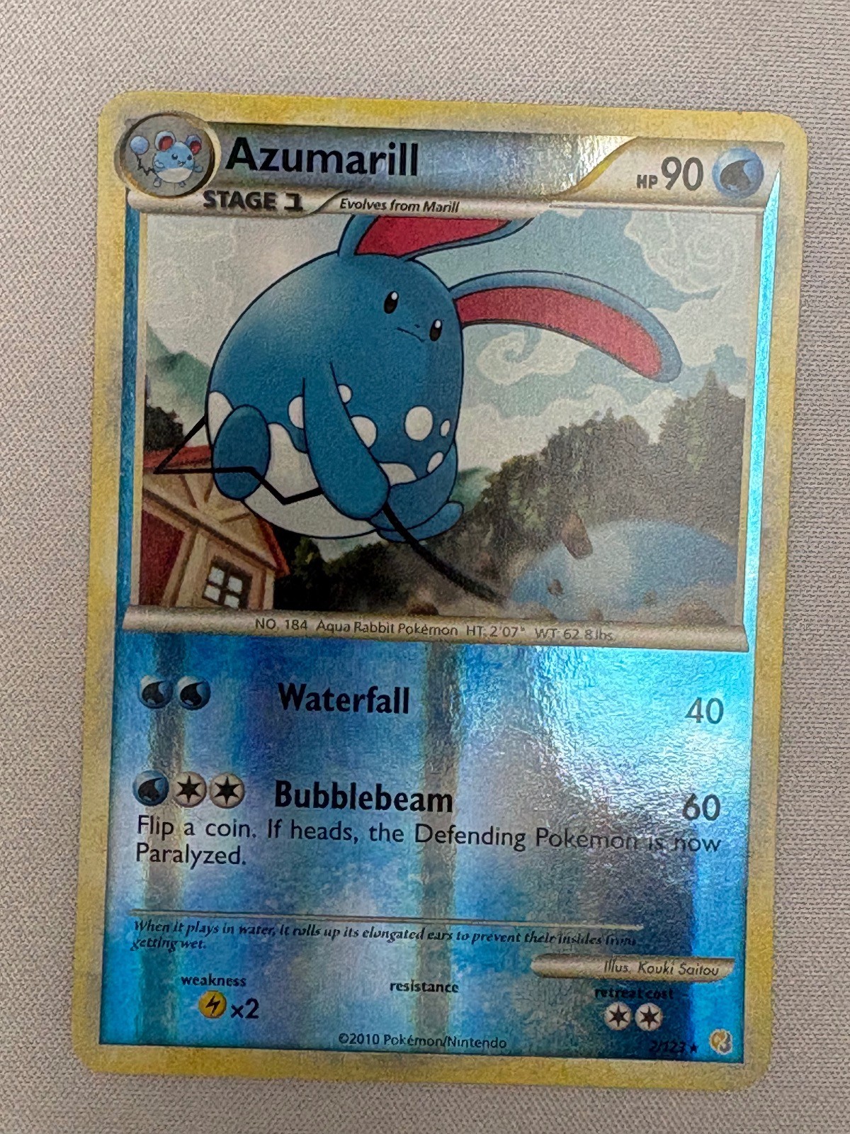 AZUMARILL 2/123 RARE HEARTGOLD & SOULSILVER POKEMON REVERSE HOLO LP