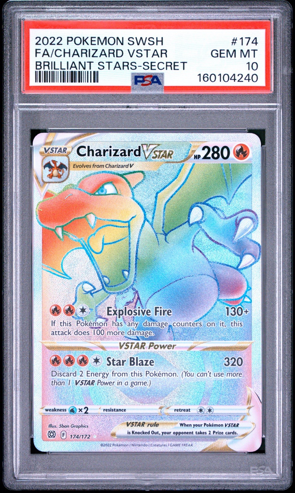 PSA 10 Pokemon Charizard Vstar 174 Sword Shield Brilliant Stars Rainbow Secret