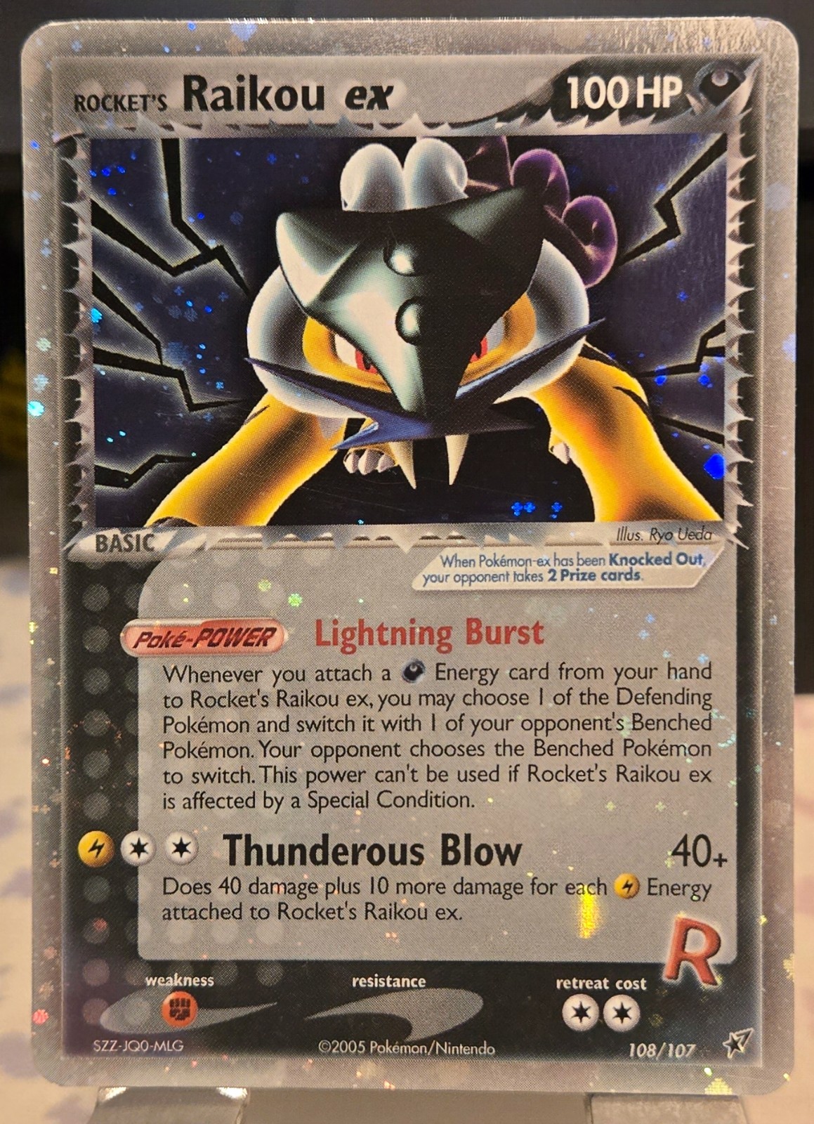 2005 EX Deoxys- Rocket’s Raikou ex 108/107 Double Swirl Holo Bleed Fast Ship