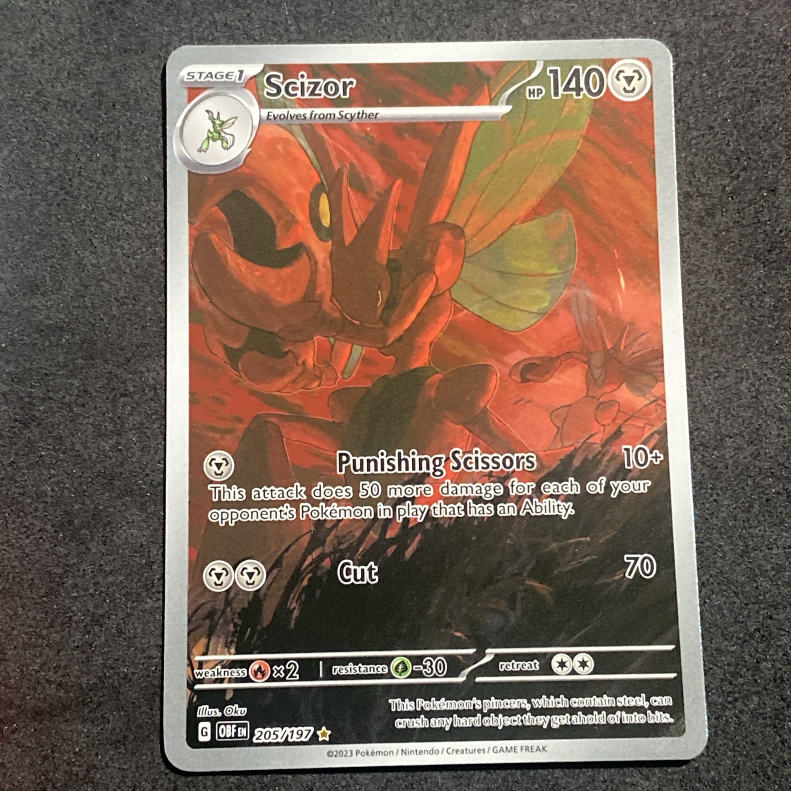 Scizor 205/197 SV03: Obsidian Flames Holo Illustration Rare 140 HP Eng 2023