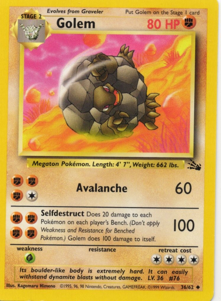 36/62 Pokemon Golem Unlimited LP