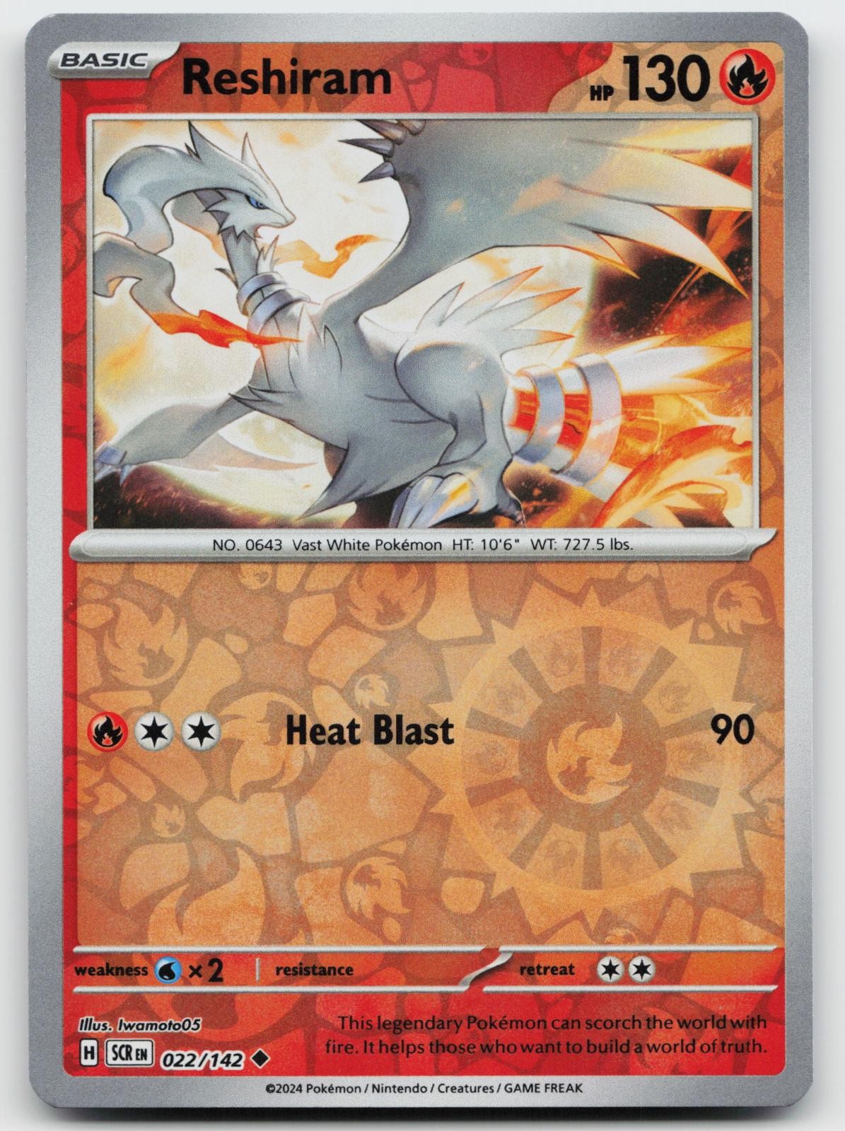 Reshiram 22/142 Uncommon Stellar Crown Pokemon Reverse Holo Lightly Played