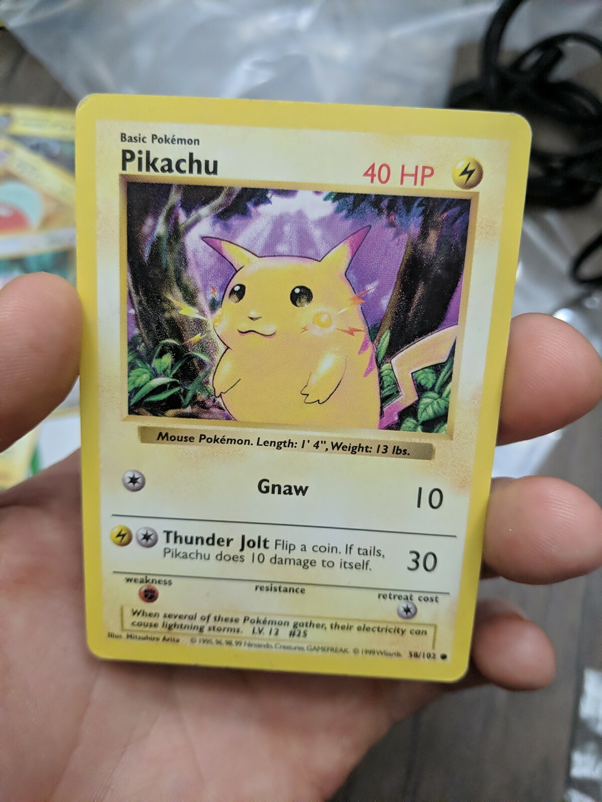 Pokemon Pikachu Yellow Cheeks 58/102 Shadowless Base Set Moderately Played