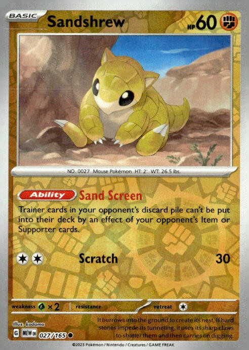 SV2a: Pokemon Card 151 #027/165 Sandshrew Reverse Holo