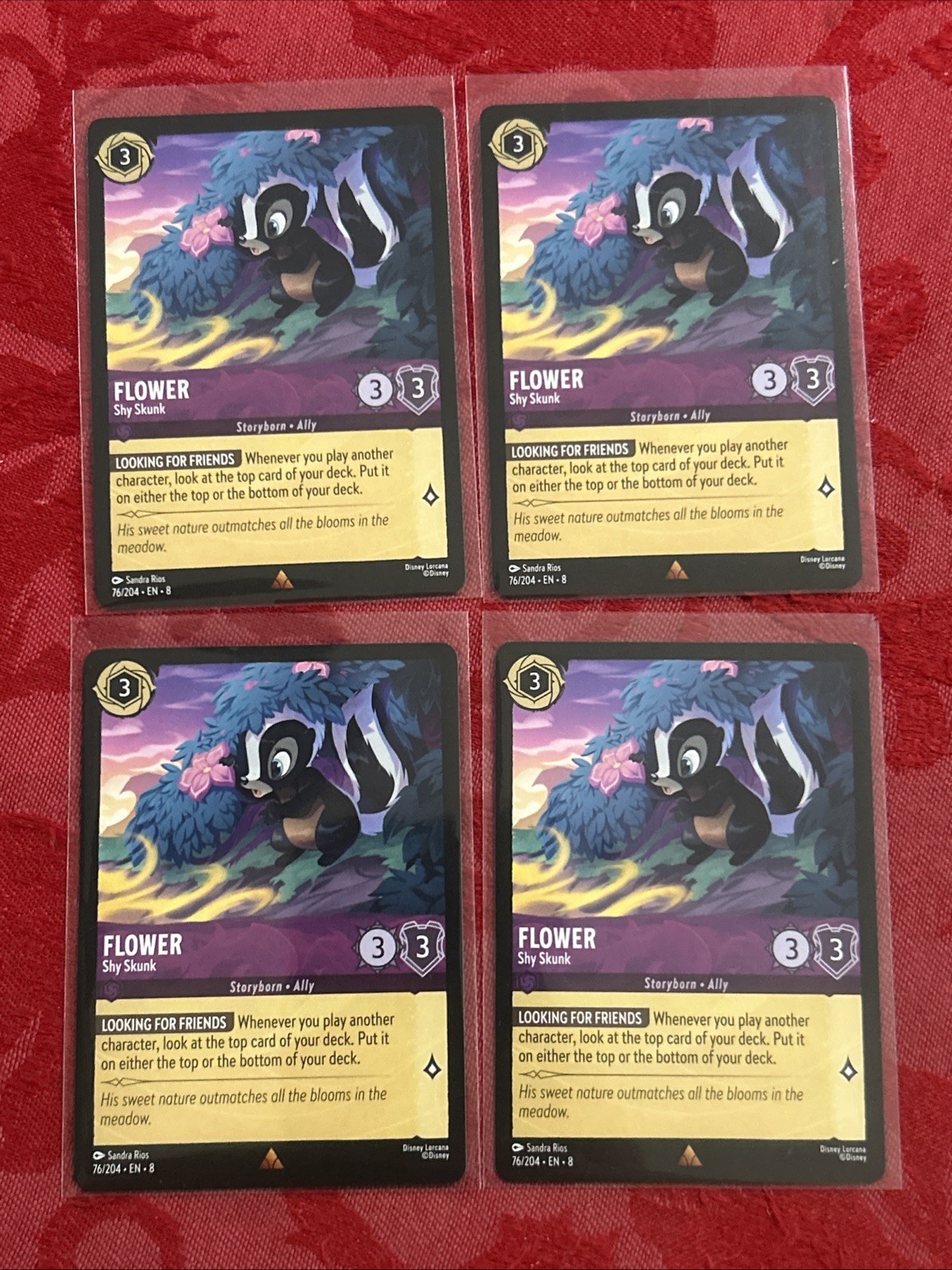 4x Lorcana Reign of Jafar – Flower – Shy Skunk – 76/204 – Rare M/NM x4