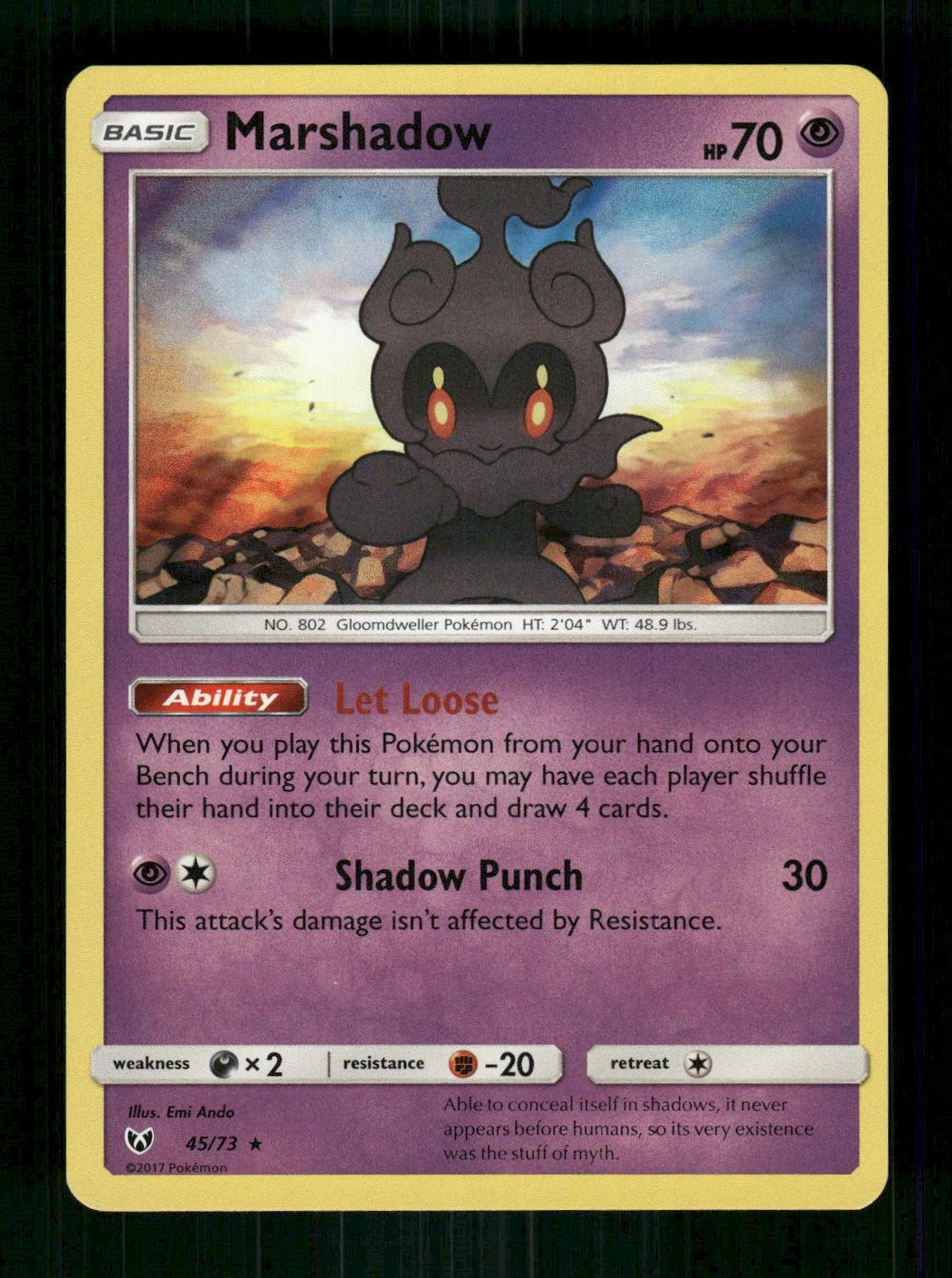 Marshadow 45/73 Holo Rare Shining Legends Pokemon LP Emi Ando