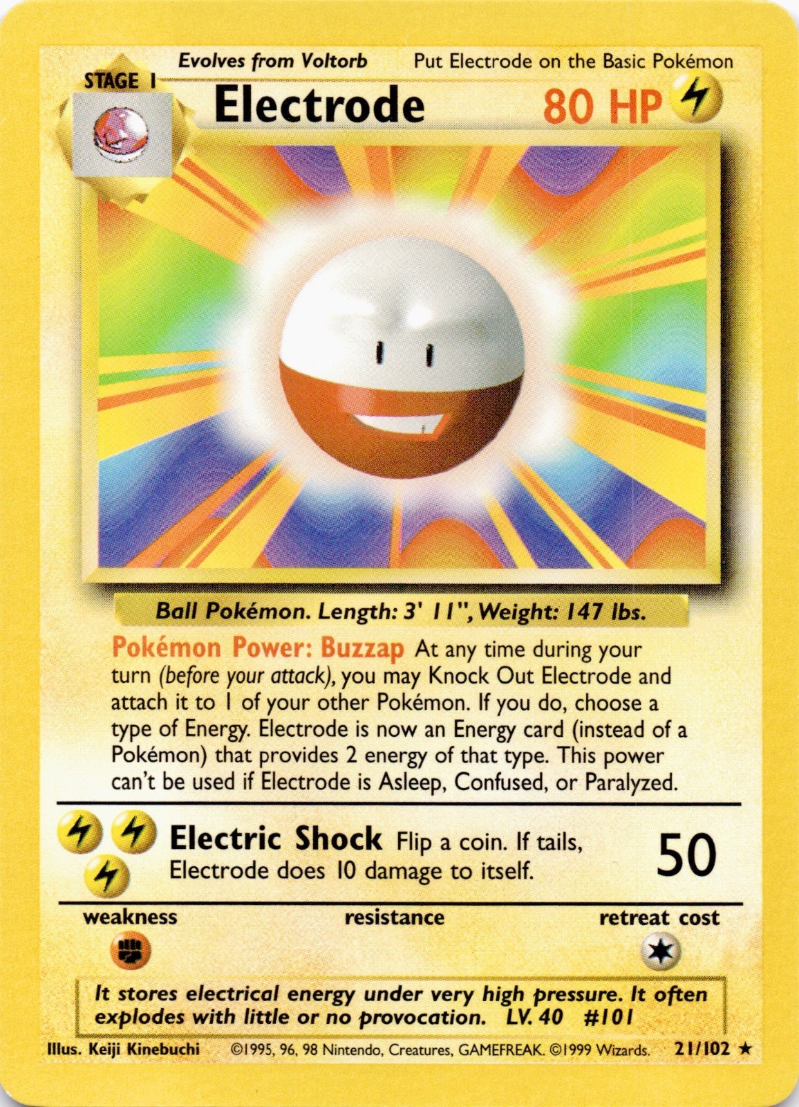Electrode 21/102 Rare Base Set Unlimited Pokemon Lightly Played