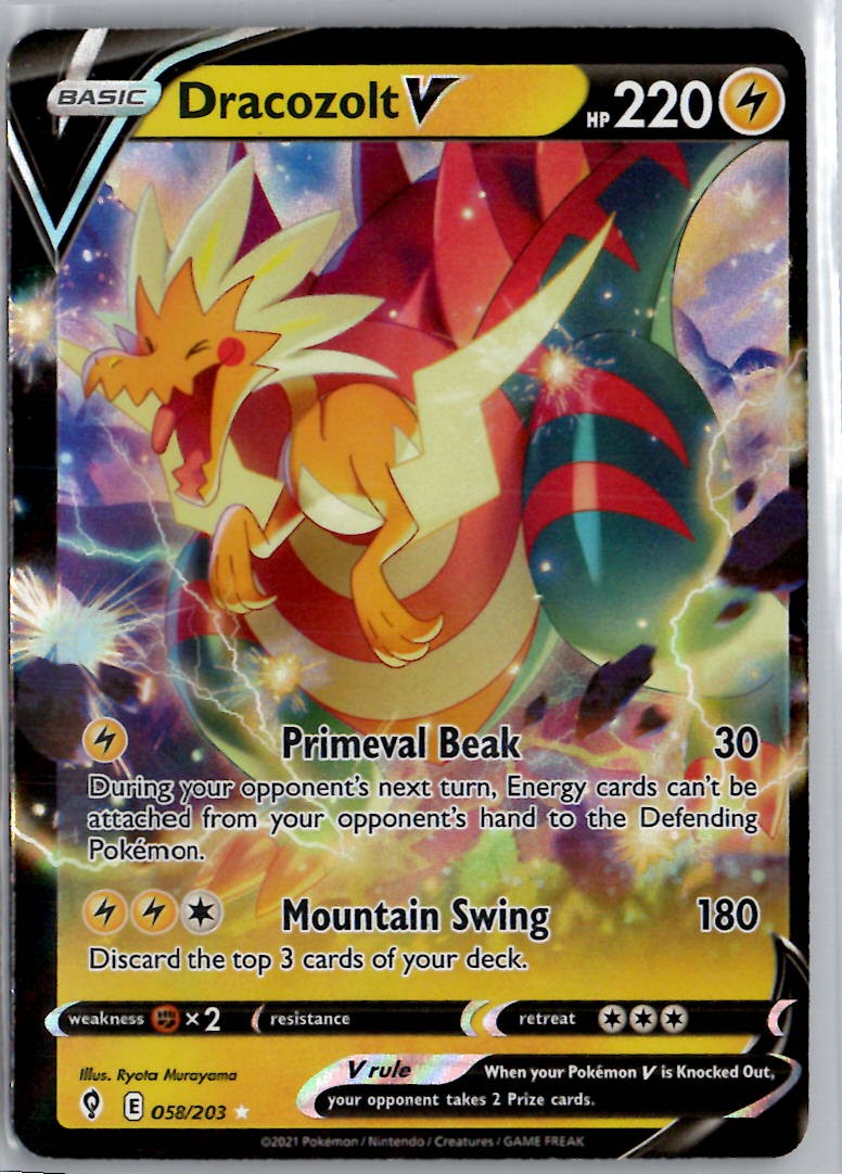 Dracozolt V 058/203 Holo V Rare Evolving Skies Pokemon LP