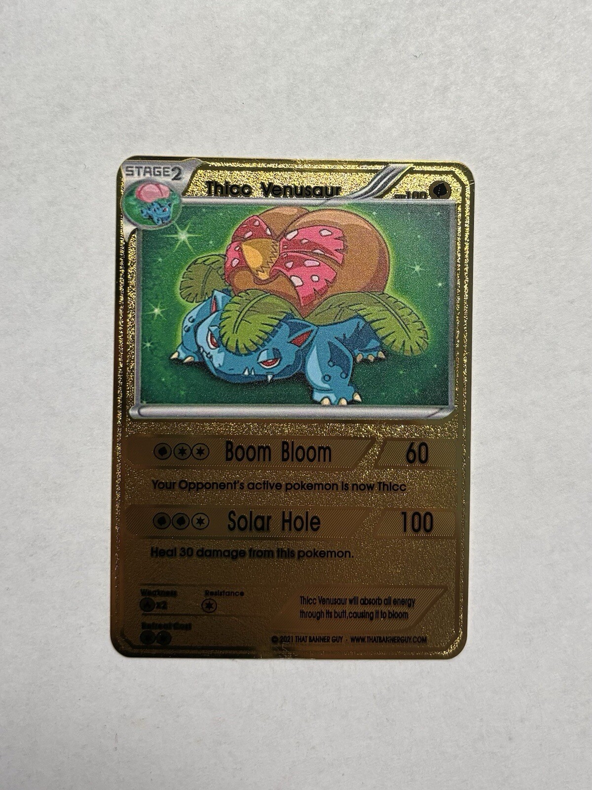 Thicc Venusaur Gold Metal High Quality Fan Art Card Funny Collectible Gift Mint
