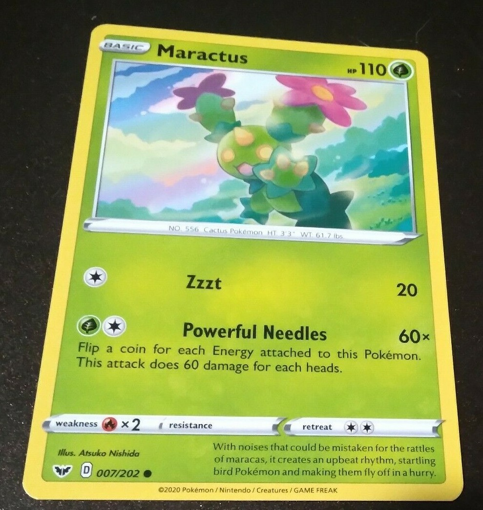Maractus 7/202 – LP – Sword Shield Base Set Pokemon Card US Seller 20 + years
