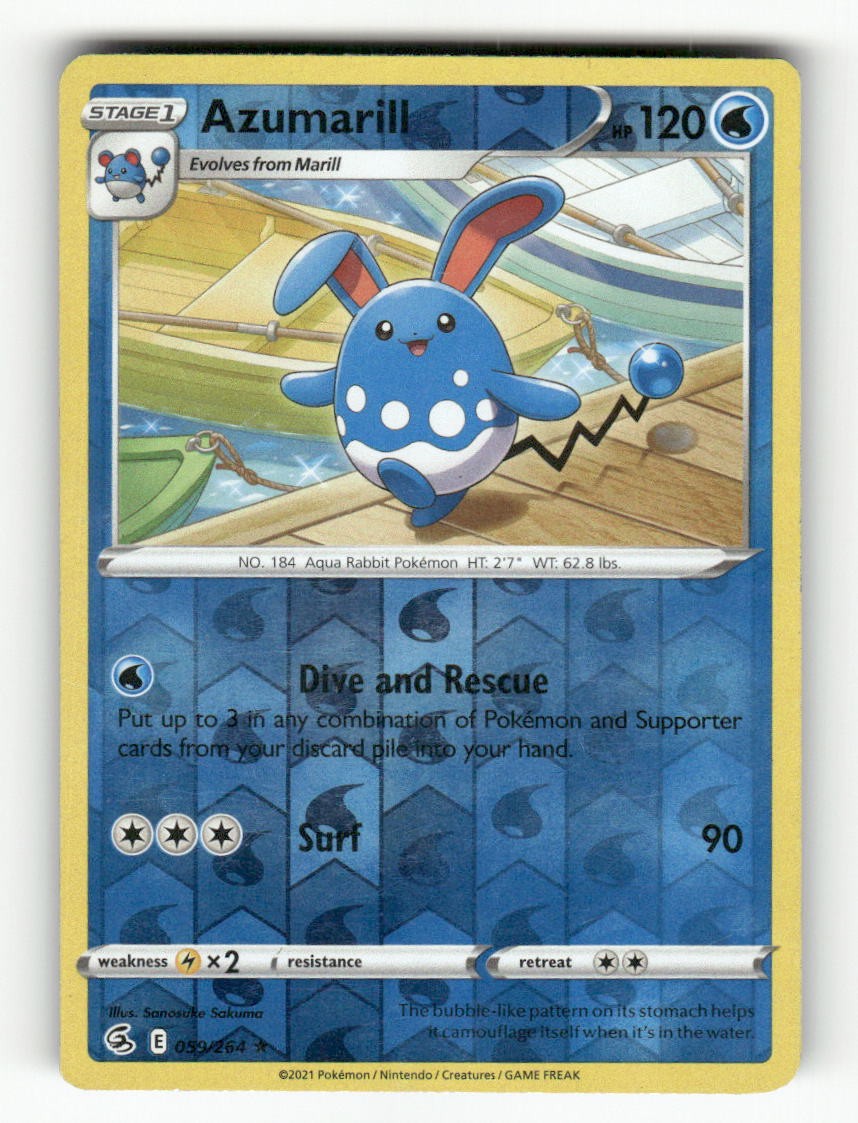 Azumarill 059/264 Rare Fusion Strike Pokemon Reverse Holo MP Sanosuke Sakuma