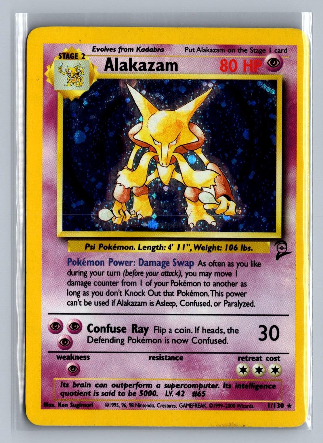 Alakazam 1/130 Holo Rare Base Set 2 Pokemon LP