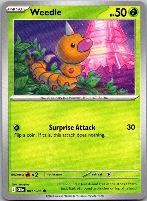 Weedle 001/086 Common Chaos Rising Pokemon Near Mint