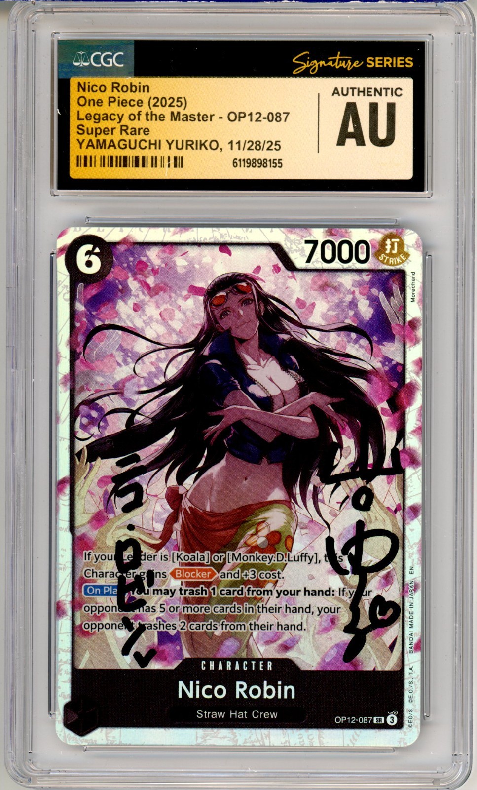 CGC Authentic Signed Yamaguchi Yuriko One Piece CCG Nico Robin OP12- 087 Foil