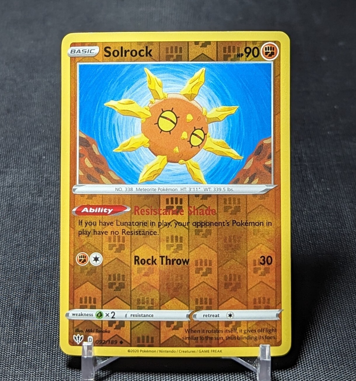 Solrock Uncommon Reverse Holo Fighting Pokemon TCG Darkness Ablaze Card 092/189