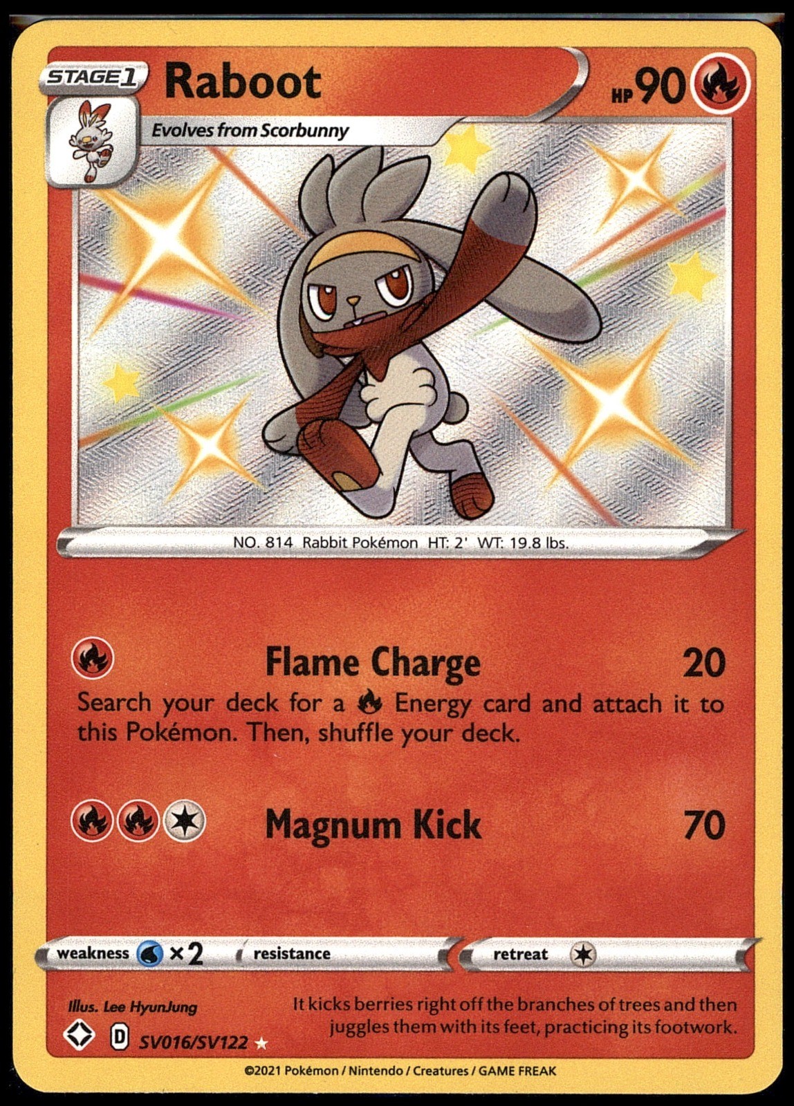 Raboot Shiny Holo Rare Shining Fates: Shiny Vault SV016/SV122 NM